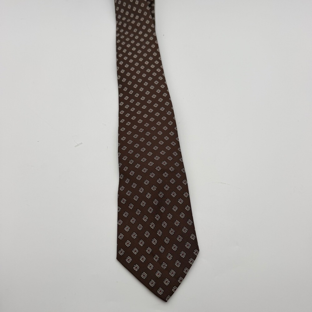 Christian Dior Mens Silk Tie Brown Geometric Medallion Vintage Paris New York